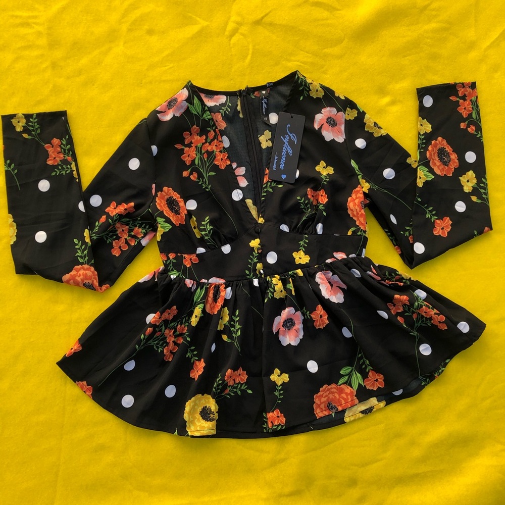 NWT Influence Floral Dot Print Peplum Blouse